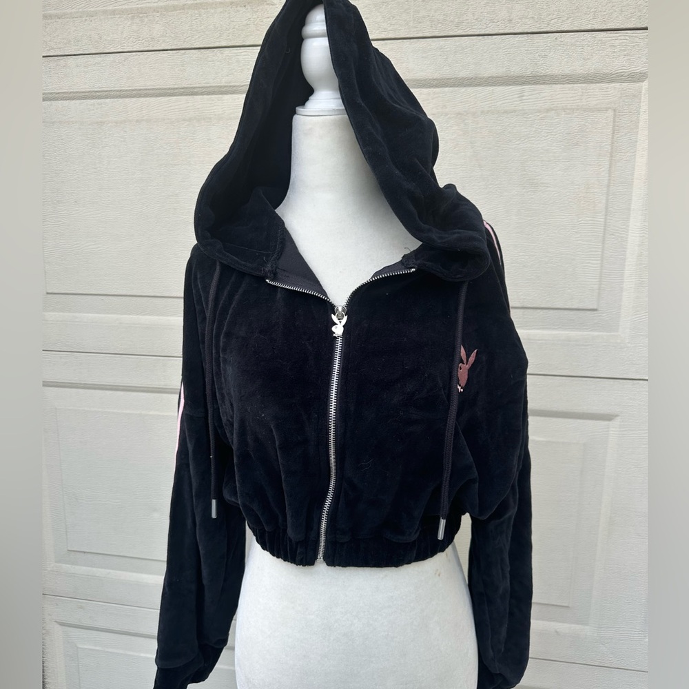 PLAYBOY Black Hoodie with Pink Stripes - Picture 5 of 8